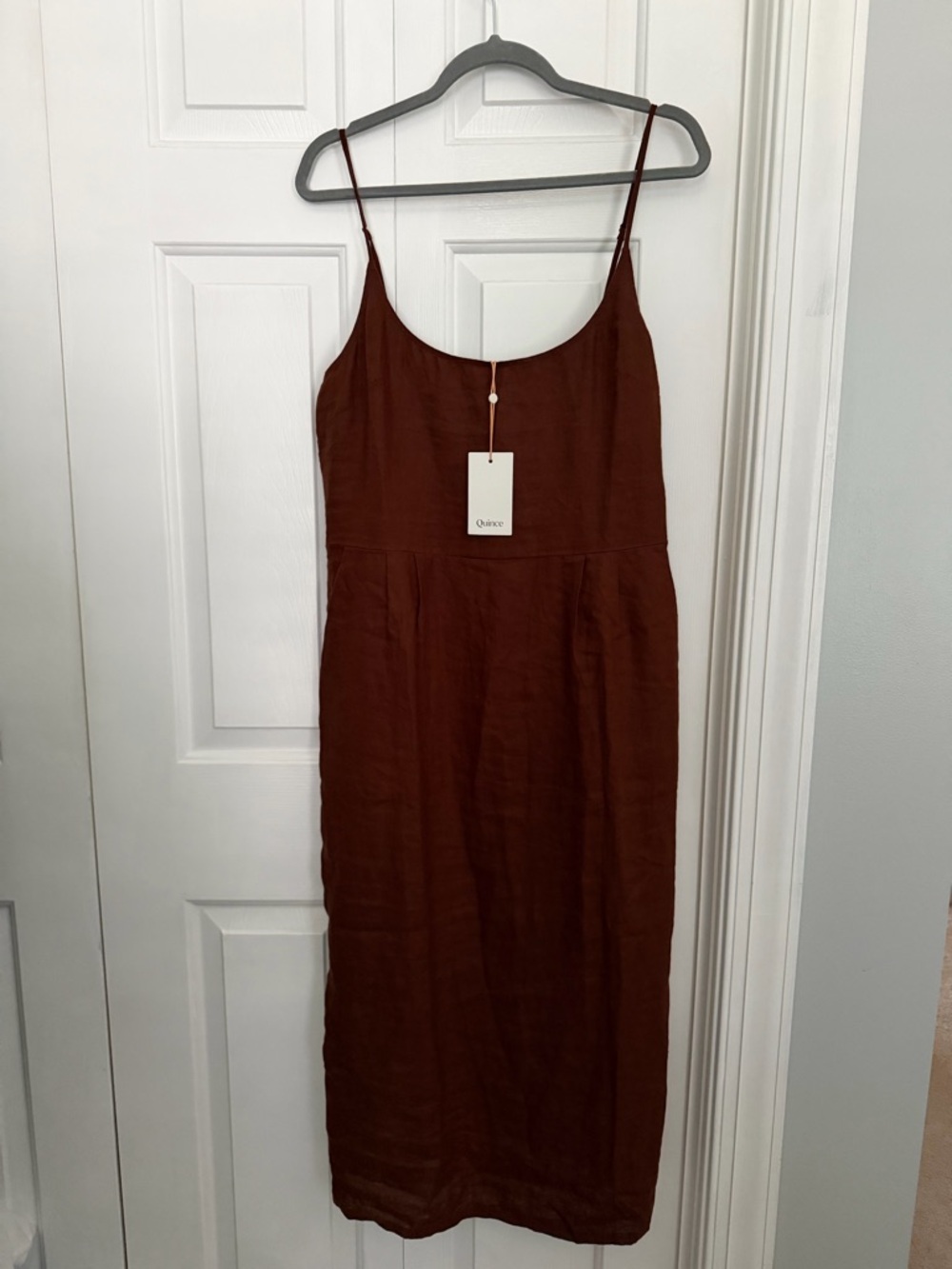 Quince Rust Brown 100% Linen Midi Slip Dress